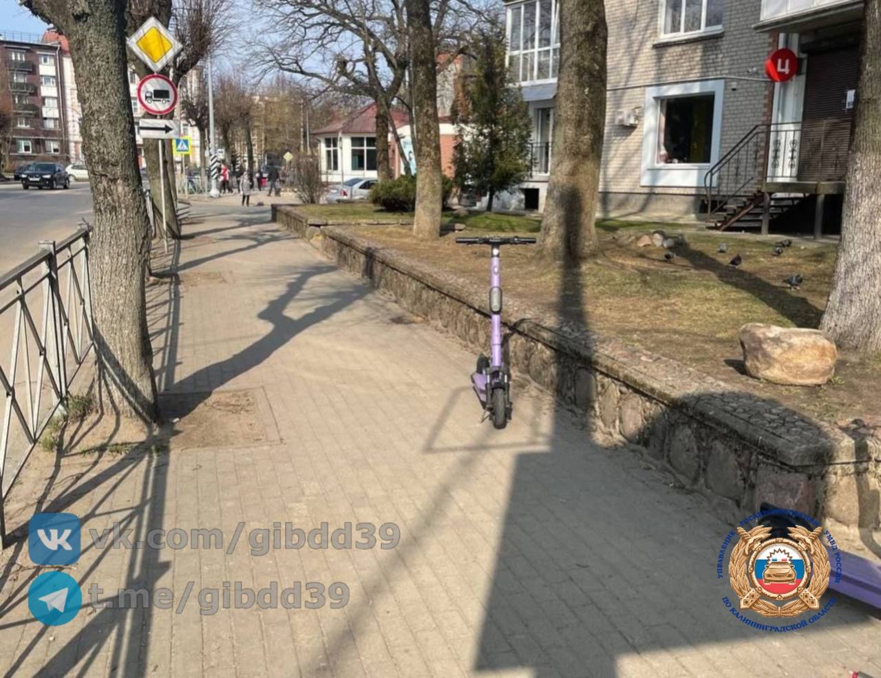 По оперативной информации, сегодня 29.03.2026 около 14:32 в г. Советске на ул. Ленина вблизи д. 5, водитель 2006 года рождения, управляя электросамокатом, при движении по тротуару допустил наезд на пешехода 1947 года рождения