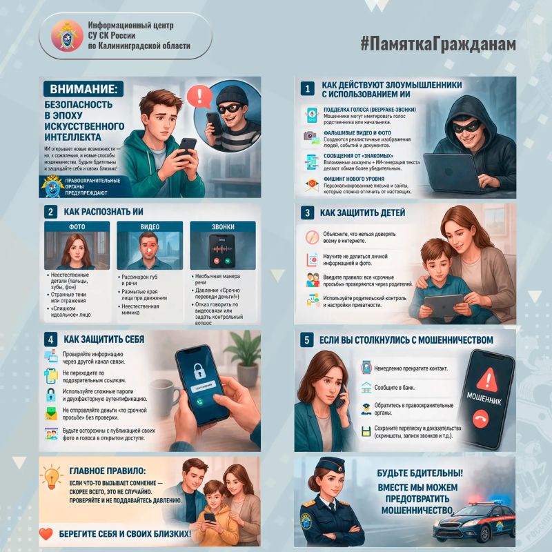 Информационный центр СУ СК России по Калининградской области напоминает о безопасность в эпоху искусственного интеллекта