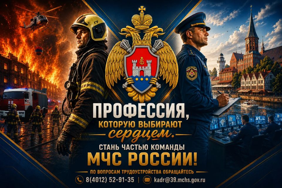 Главное управление МЧС России по Калининградской области приглашает на службу по контракту на должности старшего инженера, начальника отделения, старшего инспектора, старшего дознавателя, инспектора, дознавателя Управления...