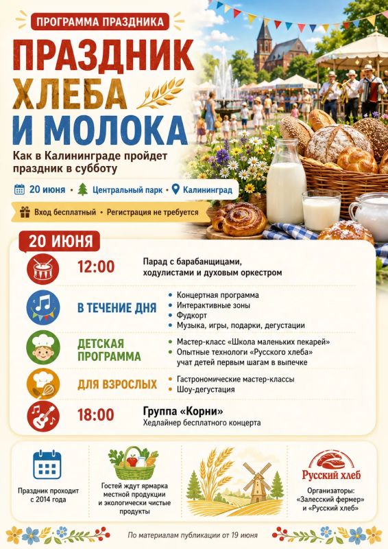 Как в Калининграде пройдет Праздник хлеба и молока в субботу