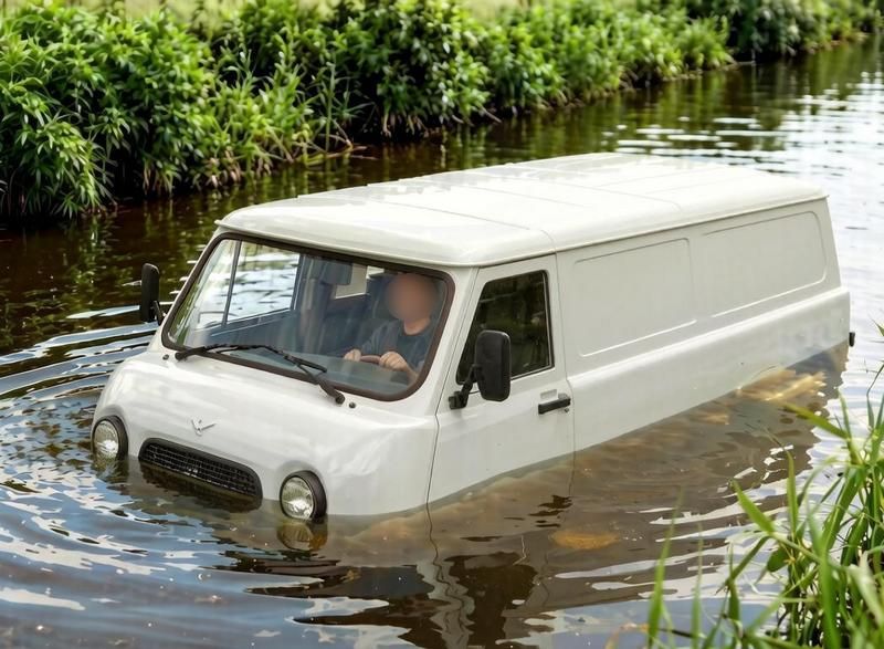 В Полесском районе Калининградской области водитель «буханки» терпел бедствие на воде вместе с машиной