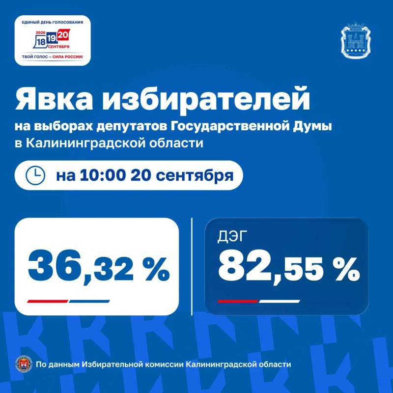 Избирательная комиссия Калининградской области предоставила данные о явке избирателей на 10:00 20 сентября