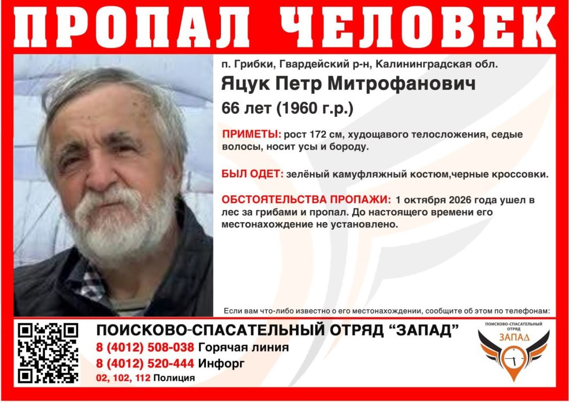 В Гвардейском районе второй день ищут грибника в камуфляже с усами и бородой