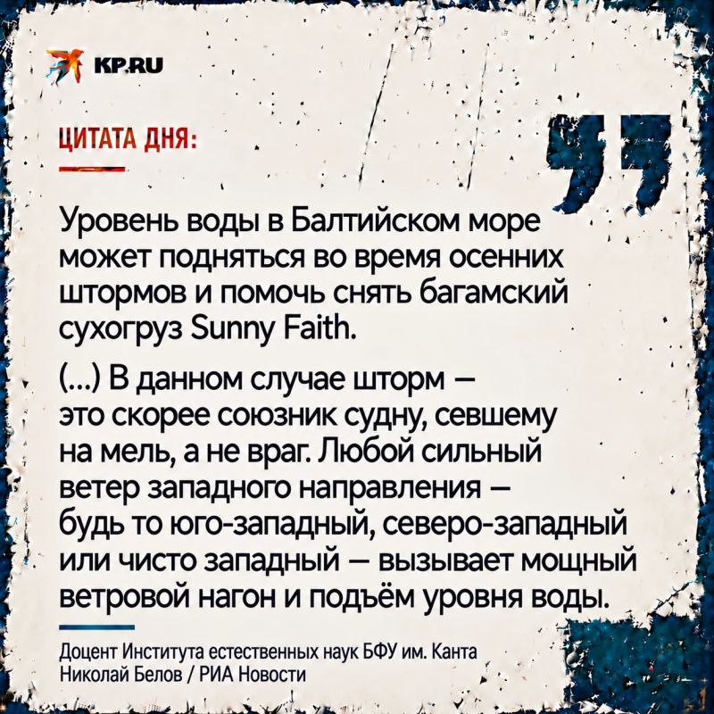Учёный БФУ имени И. Канта рассказал, что может помочь снять с мели багамский сухогруз