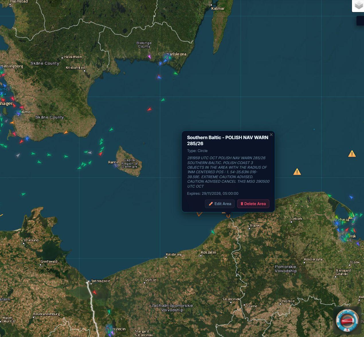 В Балтийском море у побережья Польши обнаружены несколько неопознанных объектов